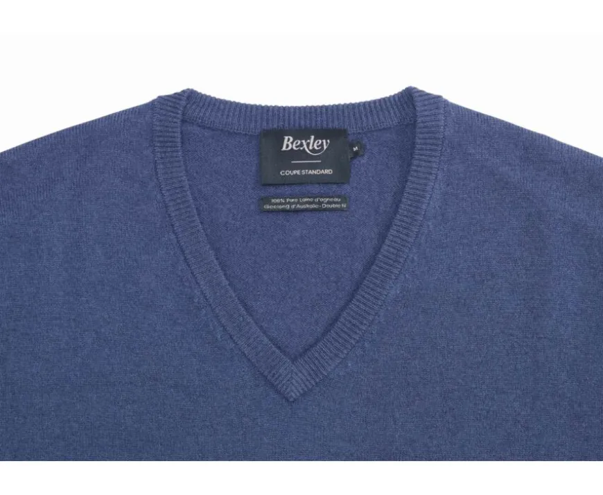 Jersey de lana hombre con cuello de pico Azul petróleo Elian-Bexley Hot