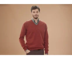 Jersey de lana hombre con cuello en V Especia Moteado Elian-Bexley Hot