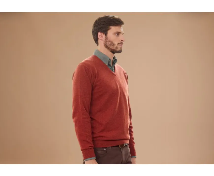 Jersey de lana hombre con cuello en V Especia Moteado Elian-Bexley Hot