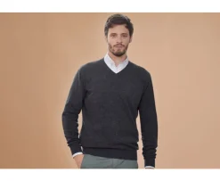 Jersey de lana hombre con cuello En V Gris Antracita moteado Elian-Bexley Best Sale