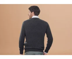 Jersey de lana hombre con cuello En V Gris Antracita moteado Elian-Bexley Best Sale