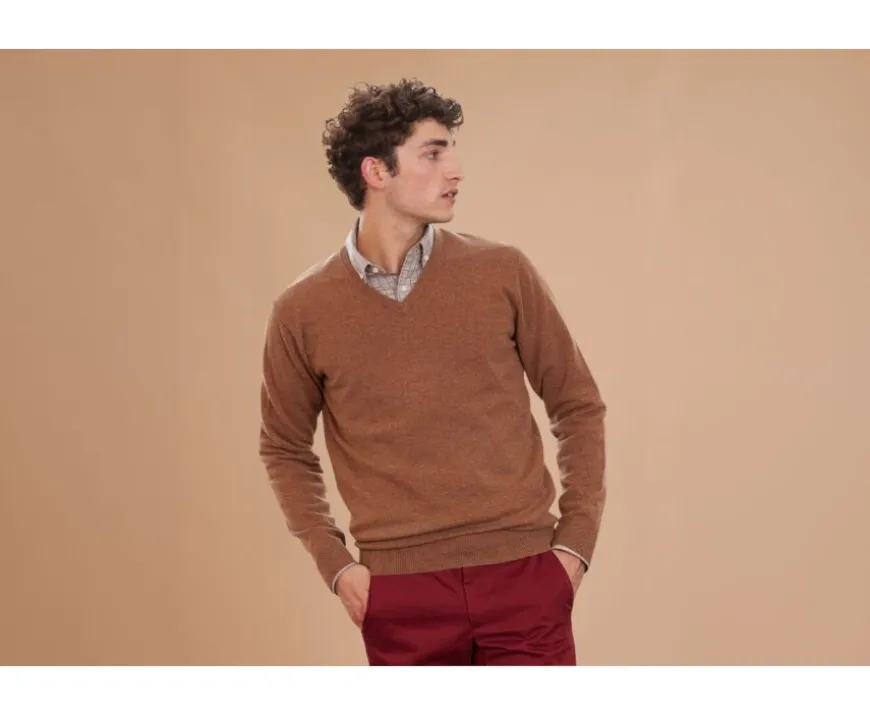 Jersey de lana hombre con cuello en V Avellana Moteado Elian-Bexley Discount