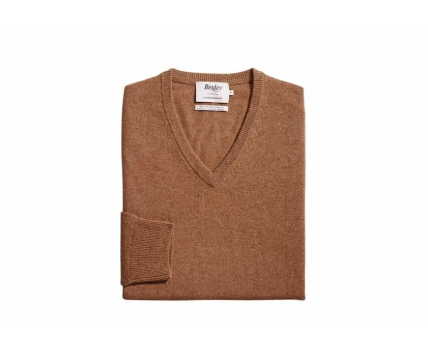 Jersey de lana hombre con cuello en V Avellana Moteado Elian-Bexley Discount