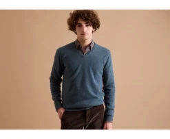 Jersey de lana hombre con cuello en V Verde Moteado Elian-Bexley Fashion