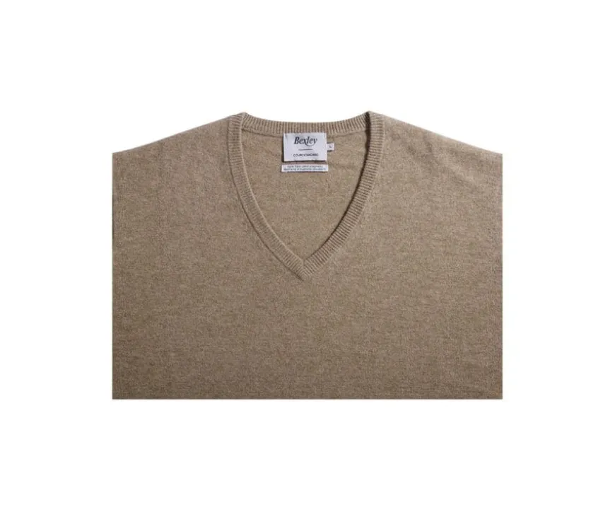 Jersey de lana hombre con cuello en V Beis Oscuro Moteado Elian-Bexley Cheap
