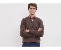 Jersey de lana para hombre con cuello en V Marrón Elian-Bexley Cheap