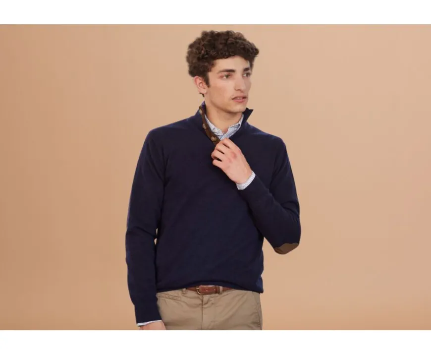 Jersey de lana para hombre con cuello alto abotonado Navy Kiltan-Bexley Online