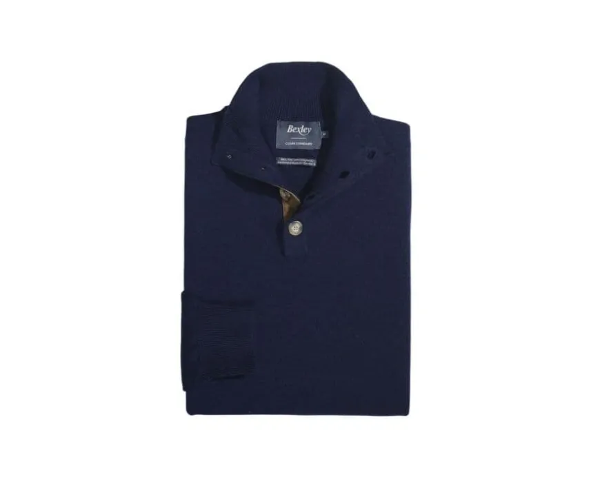 Jersey de lana para hombre con cuello alto abotonado Navy Kiltan-Bexley Online