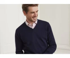 Jersey de lana para hombre con cuello de pico Azul marino Elian-Bexley Outlet