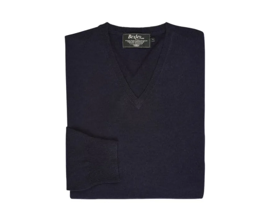 Jersey de lana para hombre con cuello de pico Azul marino Elian-Bexley Outlet