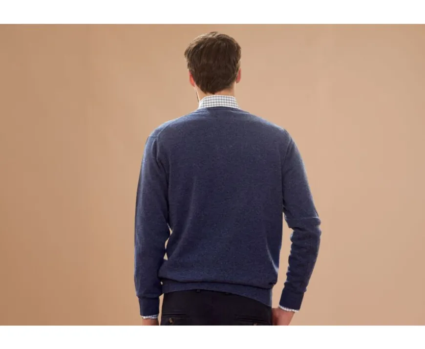 Jersey de lana para hombre con cuello de pico Azul oscuro moteado Elian-Bexley Discount