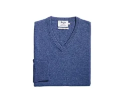 Jersey de lana para hombre con cuello de pico Azul oscuro moteado Elian-Bexley Discount