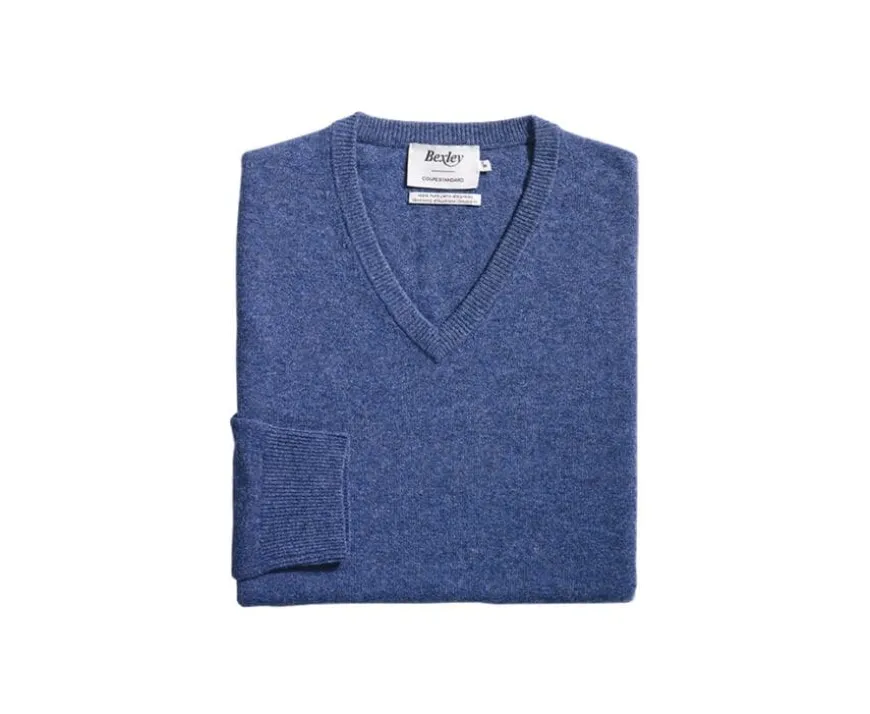 Jersey de lana para hombre con cuello de pico Azul oscuro moteado Elian-Bexley Discount