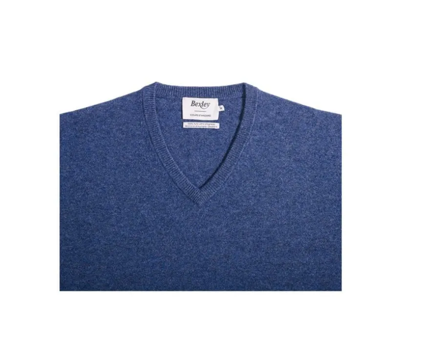 Jersey de lana para hombre con cuello de pico Azul oscuro moteado Elian-Bexley Discount
