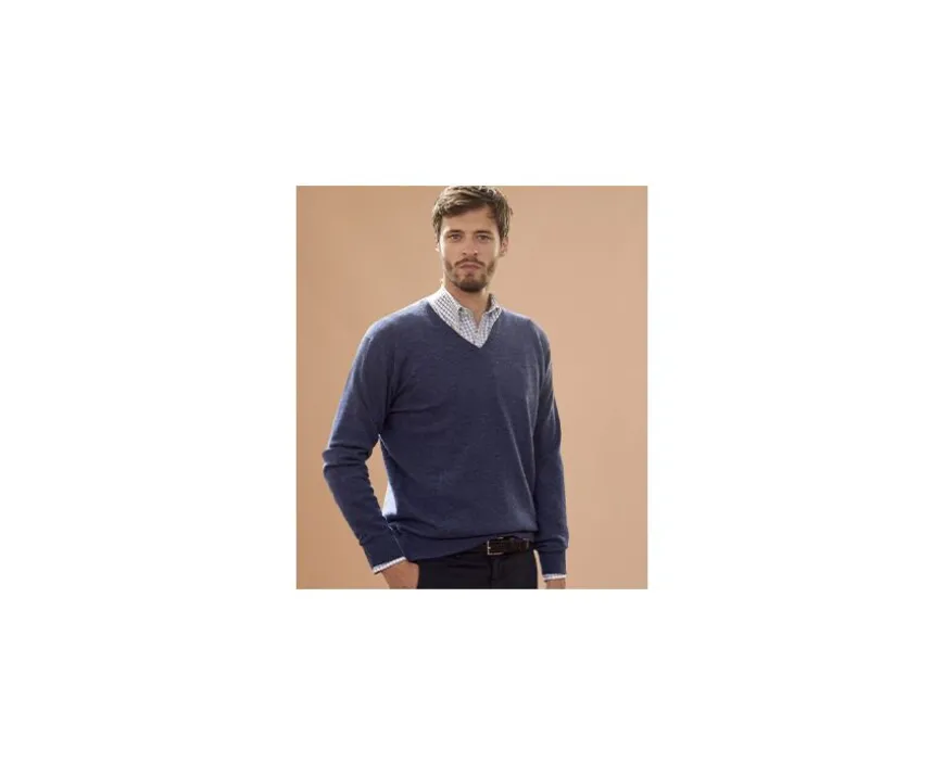 Jersey de lana para hombre con cuello de pico Azul oscuro moteado Elian-Bexley Discount