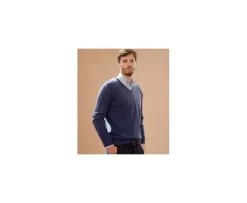 Jersey de lana para hombre con cuello de pico Azul oscuro moteado Elian-Bexley Discount