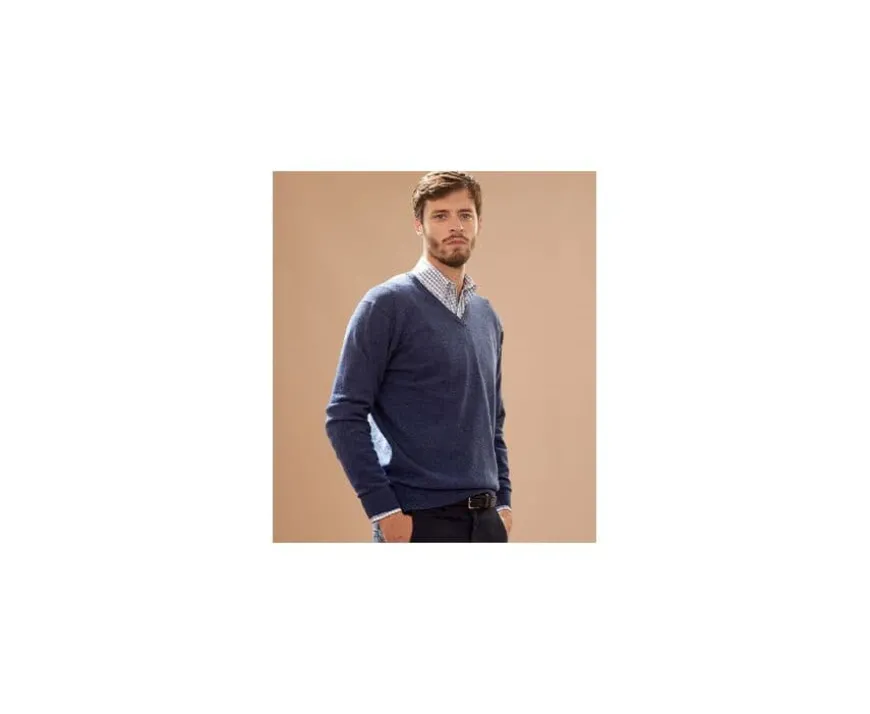 Jersey de lana para hombre con cuello de pico Azul oscuro moteado Elian-Bexley Discount