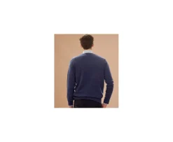 Jersey de lana para hombre con cuello de pico Azul oscuro moteado Elian-Bexley Discount