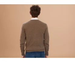 Jersey de lana para hombre con cuello de pico Topo Gris moteado Elian-Bexley Shop