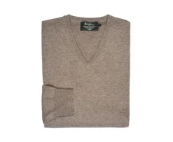 Jersey de lana para hombre con cuello de pico Topo Gris moteado Elian-Bexley Shop