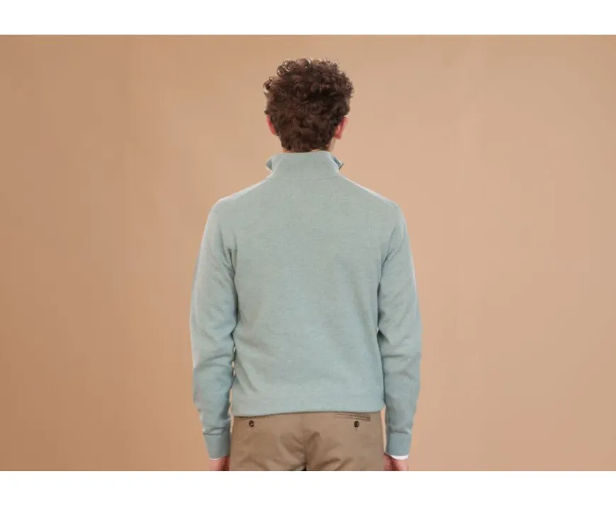 Jersey de lana para hombre con cuello cremallera Verde Eucalipto Keithy-Bexley Online
