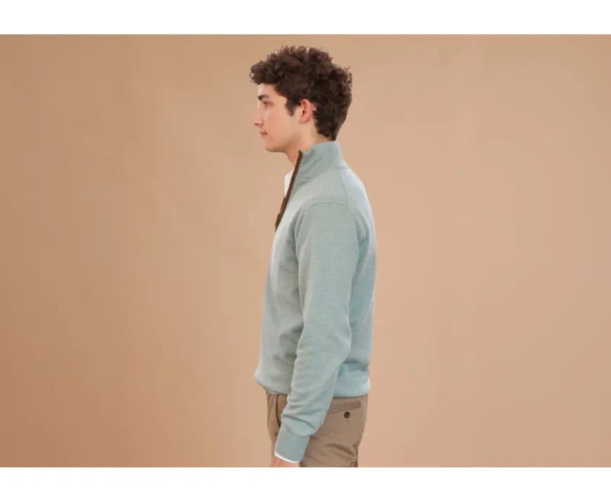 Jersey de lana para hombre con cuello cremallera Verde Eucalipto Keithy-Bexley Online