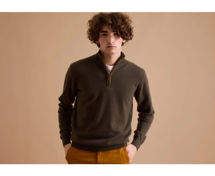 Jersey de lana para hombre con cuello cremallera Caqui Keithy-Bexley Flash Sale