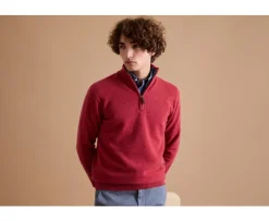 Jersey de lana para hombre con cuello cremallera Rojo y azul oscuro jaspeado Keyden-Bexley Sale