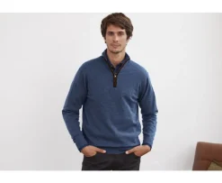 Jersey de lana para hombre con cuello cremallera Azul petróleo Keithy-Bexley Clearance