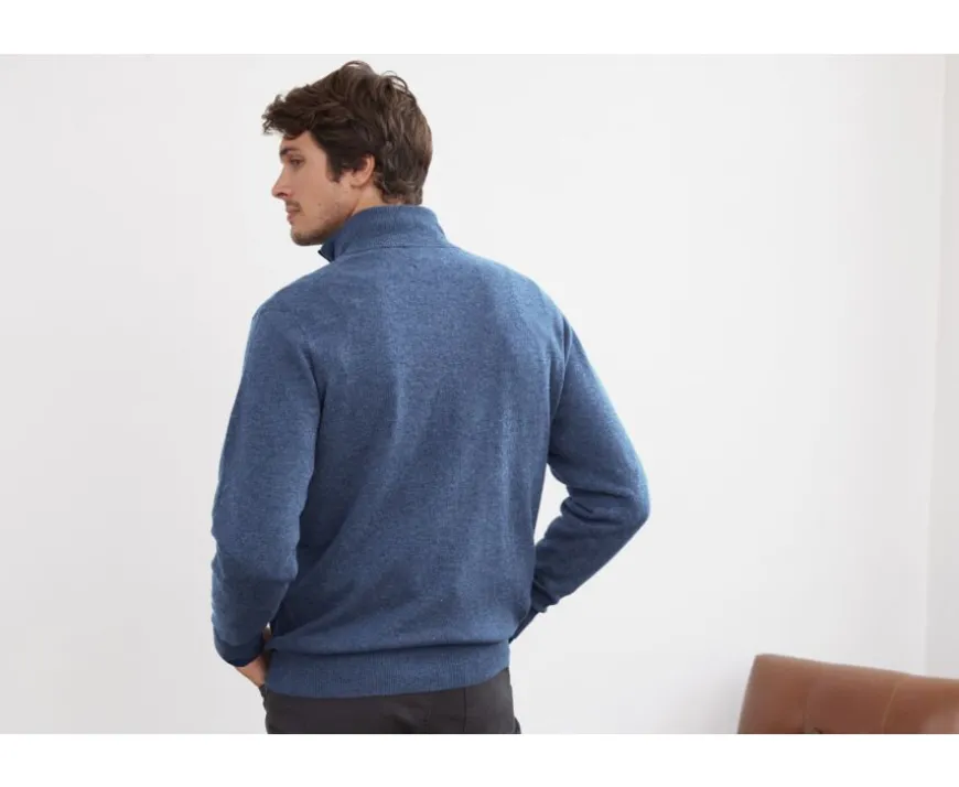 Jersey de lana para hombre con cuello cremallera Azul petróleo Keithy-Bexley Clearance