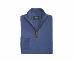 Jersey de lana para hombre con cuello cremallera Azul petróleo Keithy-Bexley Clearance