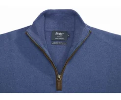 Jersey de lana para hombre con cuello cremallera Azul petróleo Keithy-Bexley Clearance