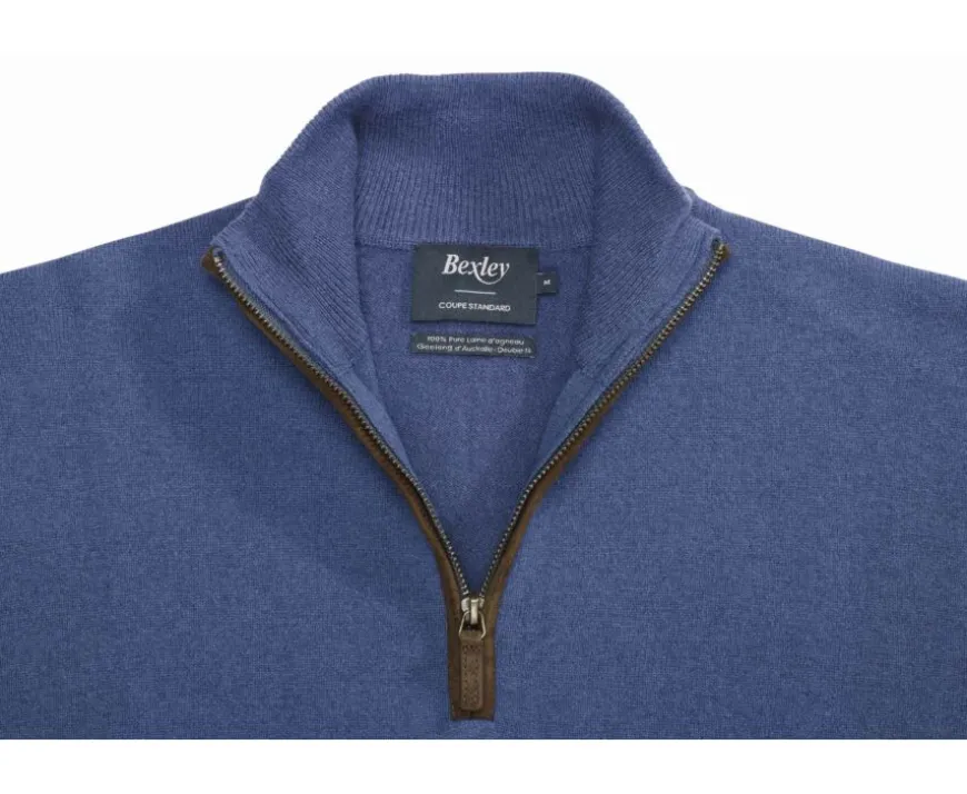 Jersey de lana para hombre con cuello cremallera Azul petróleo Keithy-Bexley Clearance