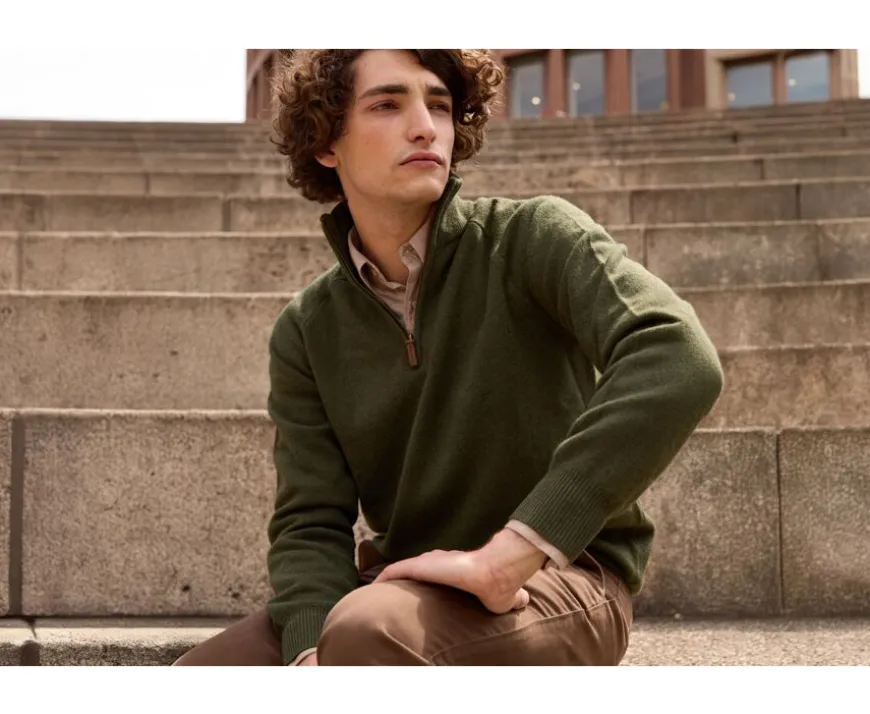 Jersey de lana para hombre con cuello con cremallera Verde Kenneth-Bexley Best