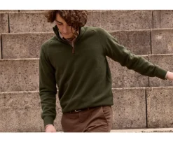 Jersey de lana para hombre con cuello con cremallera Verde Kenneth-Bexley Best