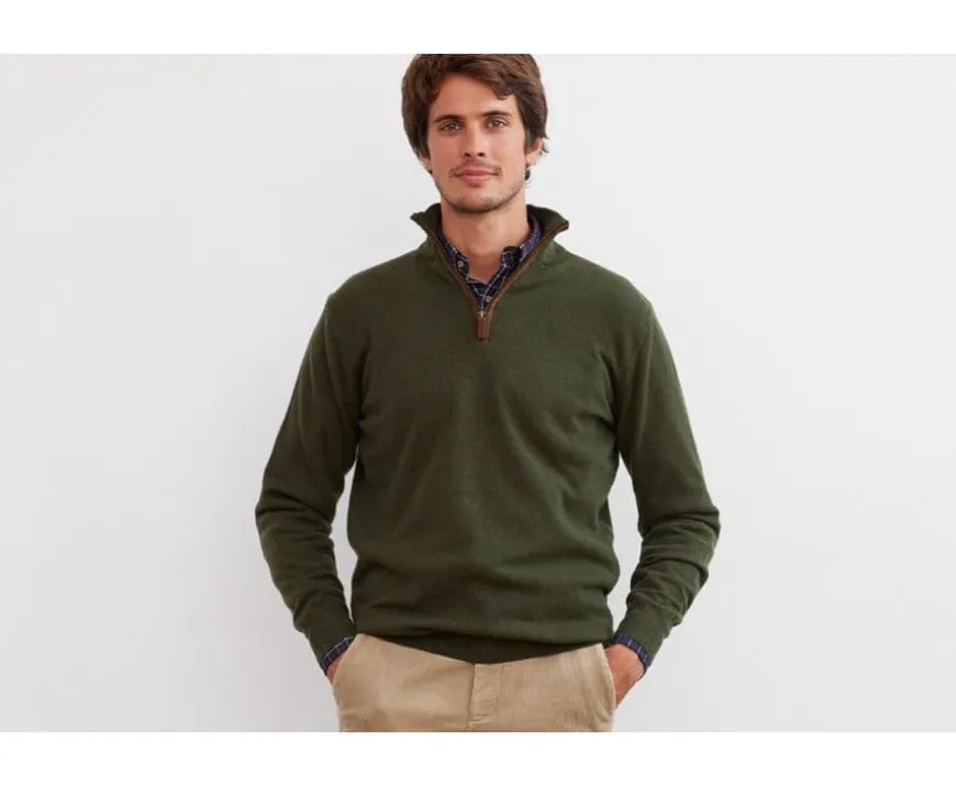Jersey de lana para hombre con cuello cremallera Verde Keithy-Bexley Discount