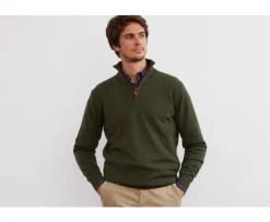 Jersey de lana para hombre con cuello cremallera Verde Keithy-Bexley Discount