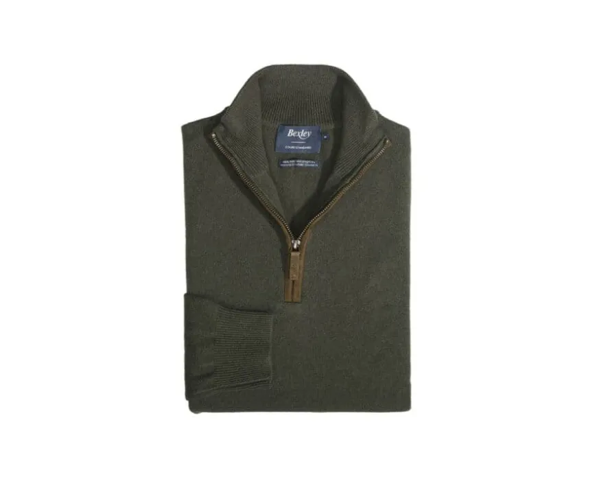Jersey de lana para hombre con cuello cremallera Verde Keithy-Bexley Discount