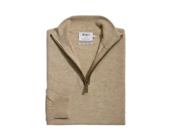 Jersey de lana para hombre con cuello cremallera Beis oscuro Moteado Keithy-Bexley Cheap