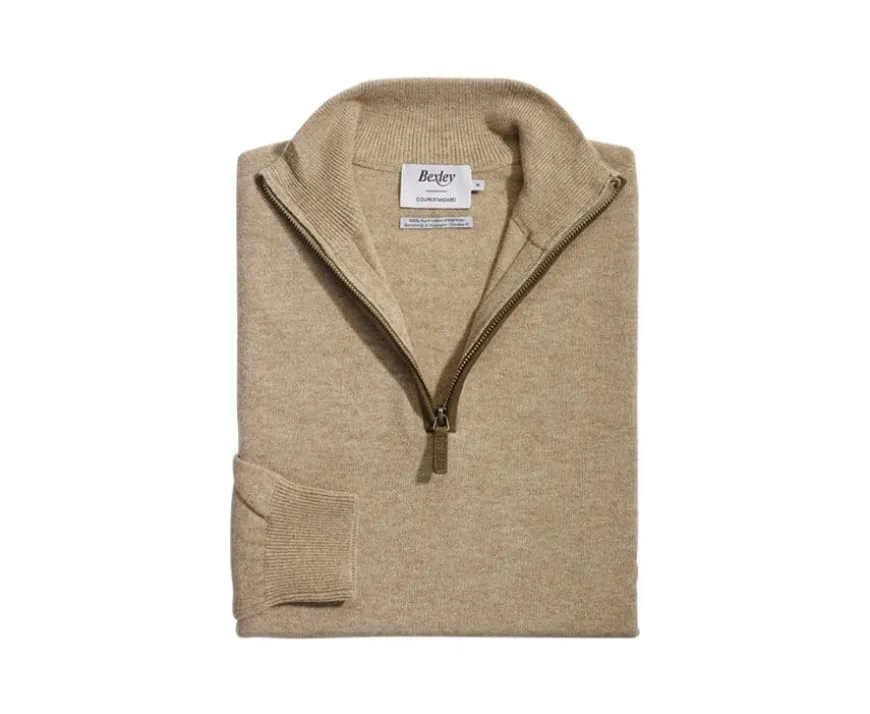Jersey de lana para hombre con cuello cremallera Beis oscuro Moteado Keithy-Bexley Cheap