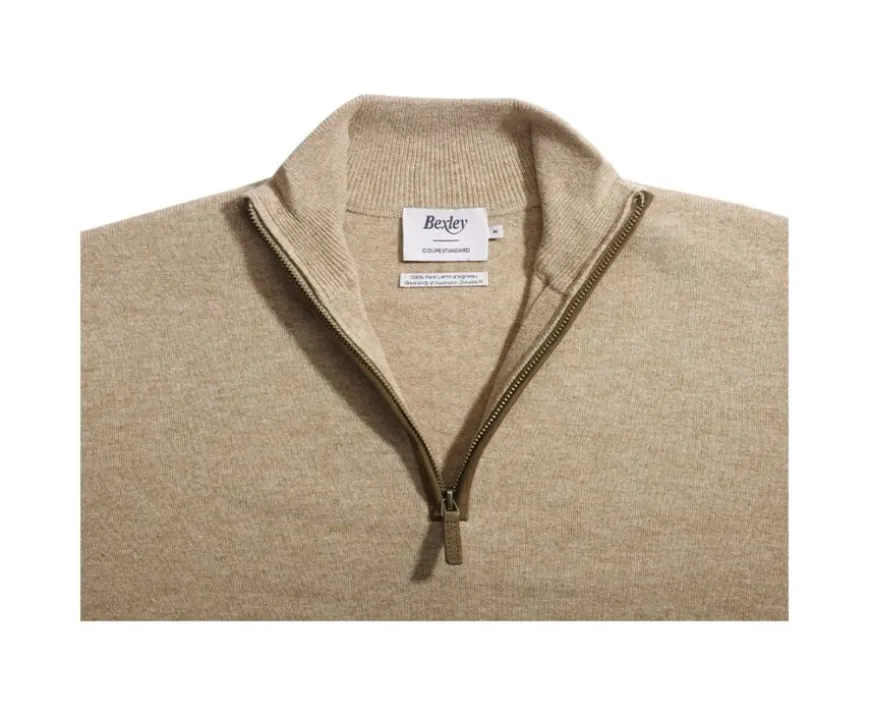 Jersey de lana para hombre con cuello cremallera Beis oscuro Moteado Keithy-Bexley Cheap