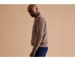 Jersey de lana para hombre con cuello cremallera Marrón moteado Kenthan-Bexley Cheap