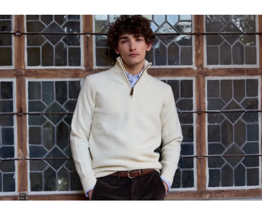 Jersey de lana para hombre con cuello cremallera Crudo Kenthan-Bexley Fashion