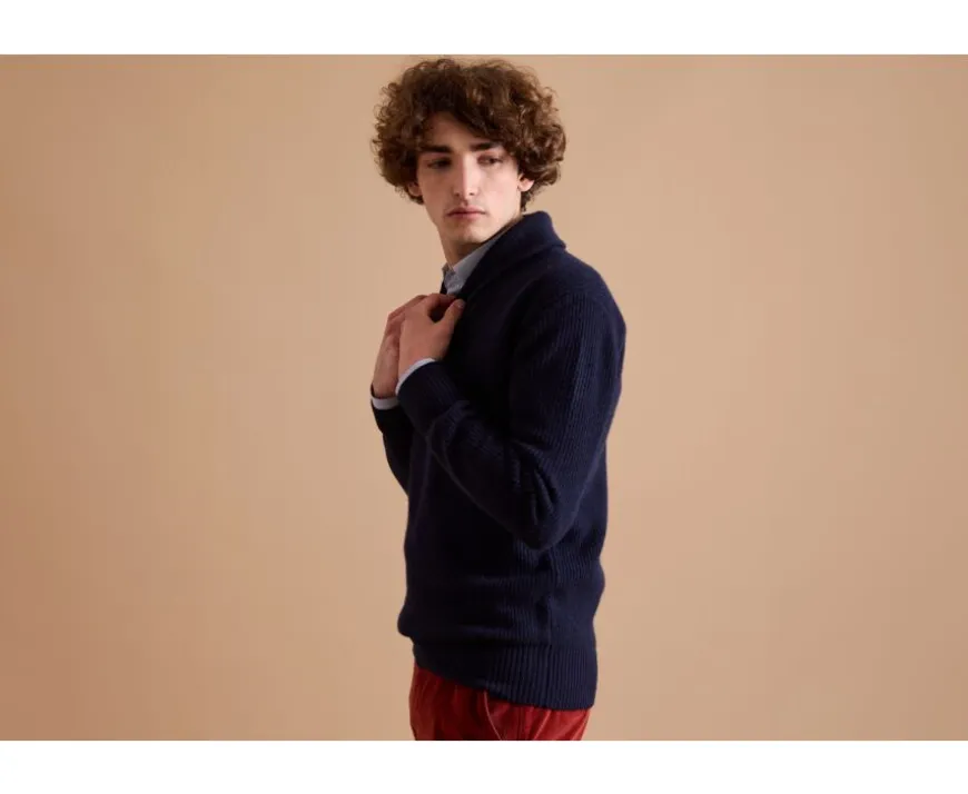 Jersey de lana para hombre Cuello chal Navy Kellan-Bexley Outlet