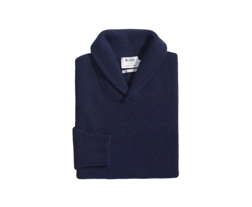 Jersey de lana para hombre Cuello chal Navy Kellan-Bexley Outlet