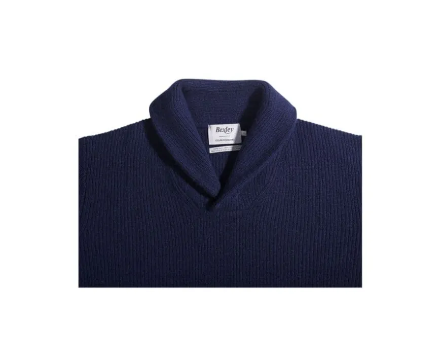 Jersey de lana para hombre Cuello chal Navy Kellan-Bexley Outlet