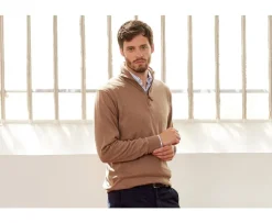 Jersey fino algodón Pima/cachemira para hombre con cuello con cremallera Topo moteado Vlad-Bexley Store
