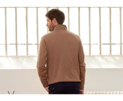 Jersey fino algodón Pima/cachemira para hombre con cuello con cremallera Topo moteado Vlad-Bexley Store