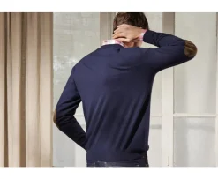 Jersey fino con cuello V algodón pima/cachemira para hombre Azul marino Vadim-Bexley Best Sale