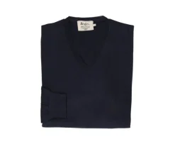 Jersey fino con cuello V algodón pima/cachemira para hombre Azul marino Vadim-Bexley Best Sale